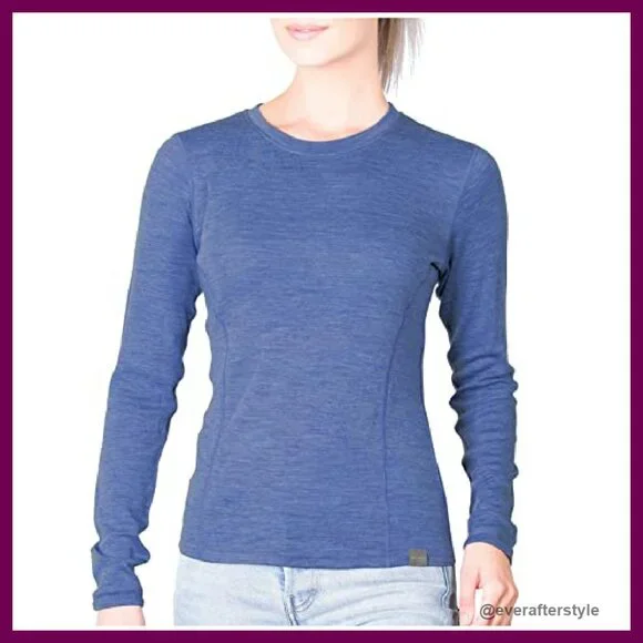 Merino Wool Thermal Base Layer Long Sleeve Crewneck Top Fitted Minimal
